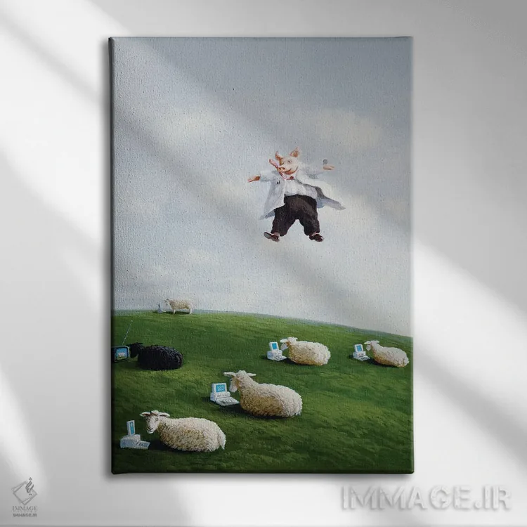 تابلو دکوراتیو استاد از آسمان اثر مایکل سووا - نمای روبهرو روی دیوار