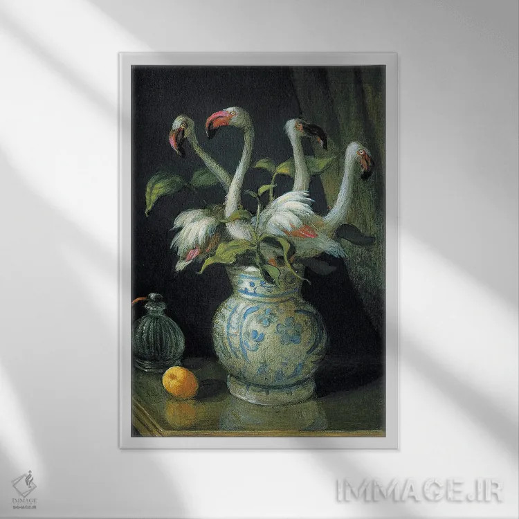 تابلو دکوراتیو گل های فلامینگو اثر مایکل سووا - نمای قابدار سفید