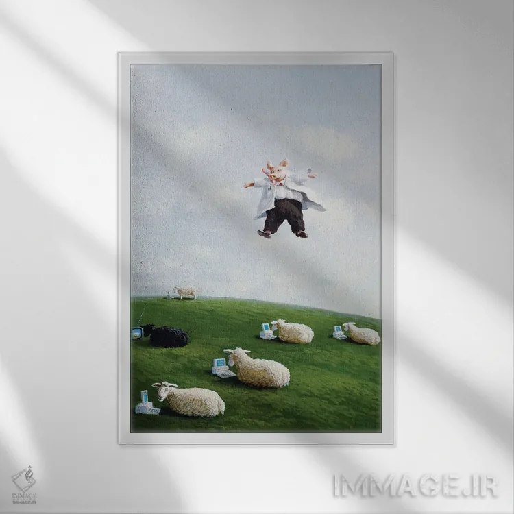 تابلو دکوراتیو استاد از آسمان اثر مایکل سووا - نمای قابدار سفید