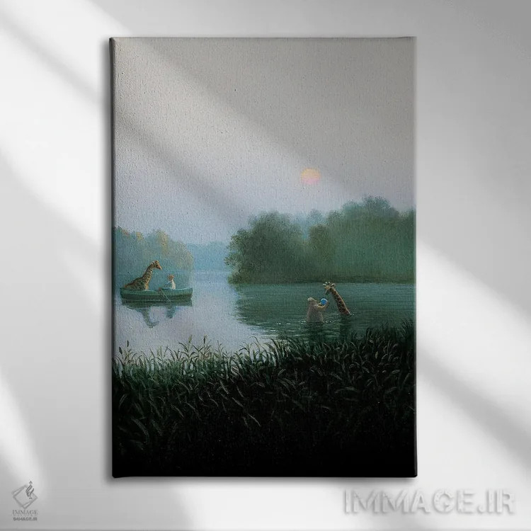 تابلو دکوراتیو کپی زرافه اثر مایکل سووا - نمای روبهرو روی دیوار