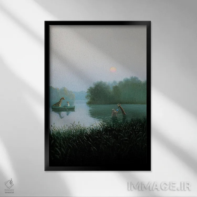 تابلو دکوراتیو کپی زرافه اثر مایکل سووا - نمای قابدار مشکی