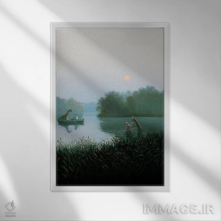 تابلو دکوراتیو کپی زرافه اثر مایکل سووا - نمای قابدار سفید