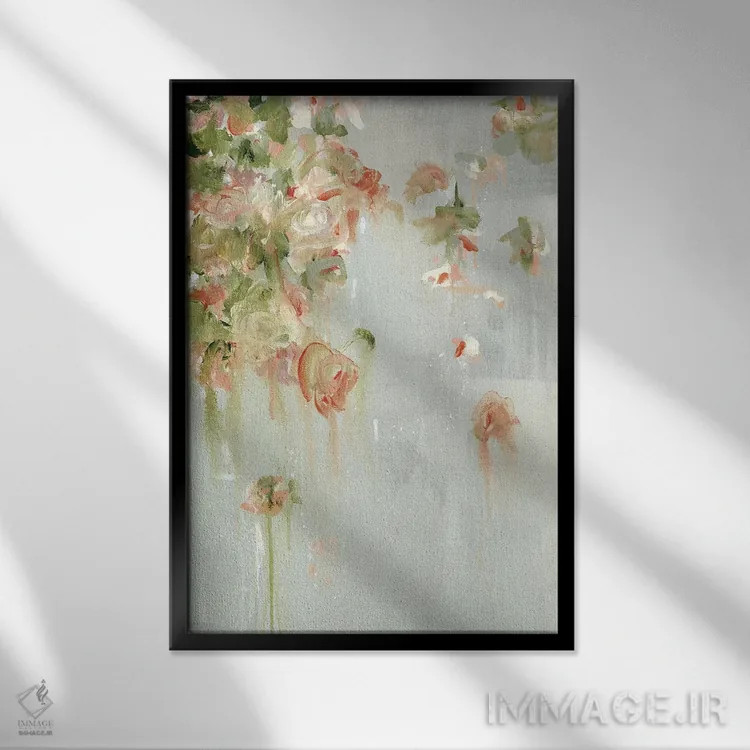 تابلو انتزاعی رمانس و گل های رز اثر میسی کول - نمای قابدار مشکی