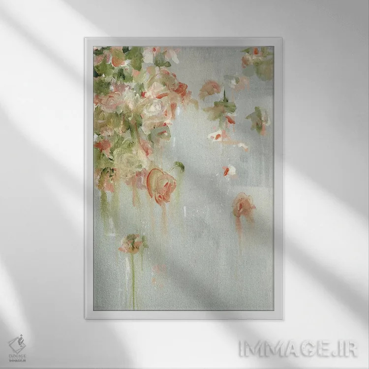 تابلو انتزاعی رمانس و گل های رز اثر میسی کول - نمای قابدار سفید