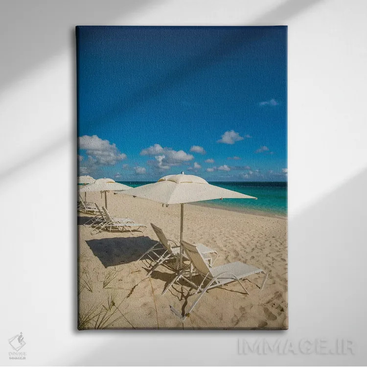تابلو دکوراتیو چترهای ساحلی در ساحل گریس بی II، پروویدنسیالس، جزایر ترک… اثر مایکل دفریتاس - نمای روبهرو روی دیوار