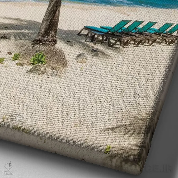 تابلو دکوراتیو ساحل ریزورت کارامبولا، سنت کروآ، جزایر ویرجین آمریکا اثر مایکل دفریتاس - نمای نزدیک بافت بوم