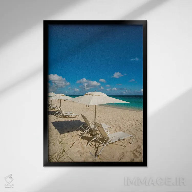 تابلو دکوراتیو چترهای ساحلی در ساحل گریس بی II، پروویدنسیالس، جزایر ترک… اثر مایکل دفریتاس - نمای قابدار مشکی