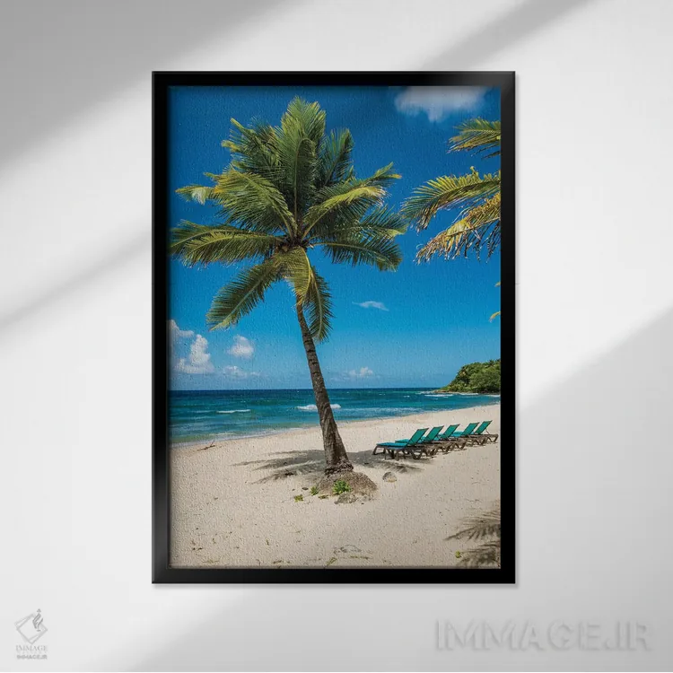 تابلو دکوراتیو ساحل ریزورت کارامبولا، سنت کروآ، جزایر ویرجین آمریکا اثر مایکل دفریتاس - نمای قابدار مشکی
