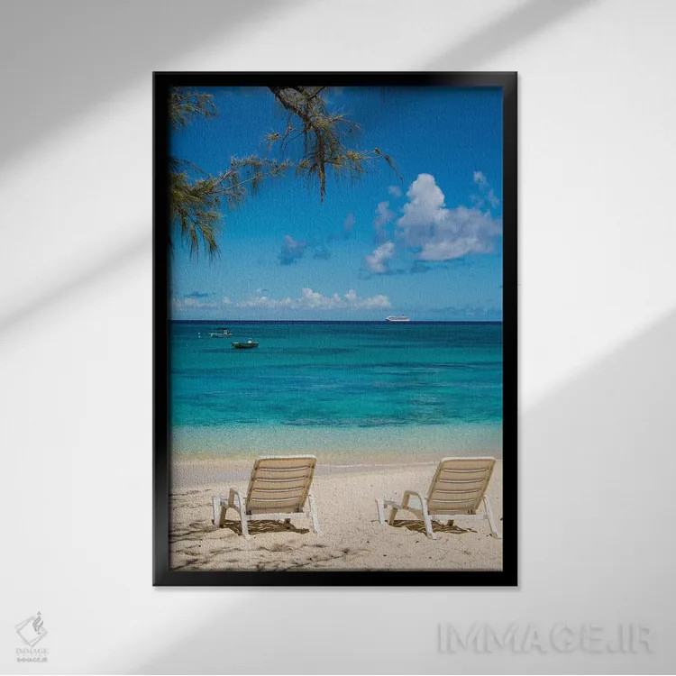 تابلو دکوراتیو ساحل فرماندار، جزیره گرند ترک، جزایر ترک و کایکوس، کارائی… اثر مایکل دفریتاس - نمای قابدار مشکی