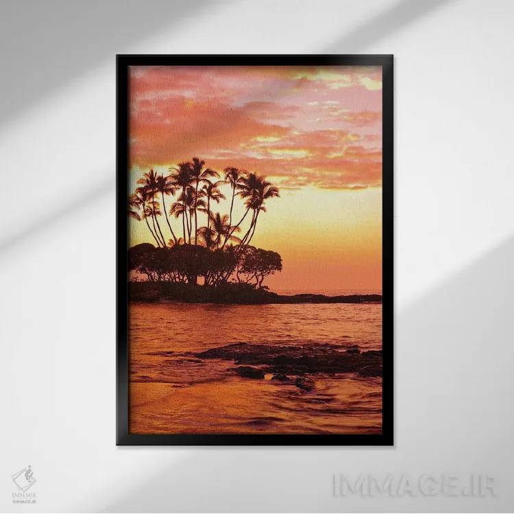 تابلو دکوراتیو غروب گرمسیری، جزیره بزرگ، هاوایی، آمریکا اثر مایکل دفریتاس - نمای قابدار مشکی