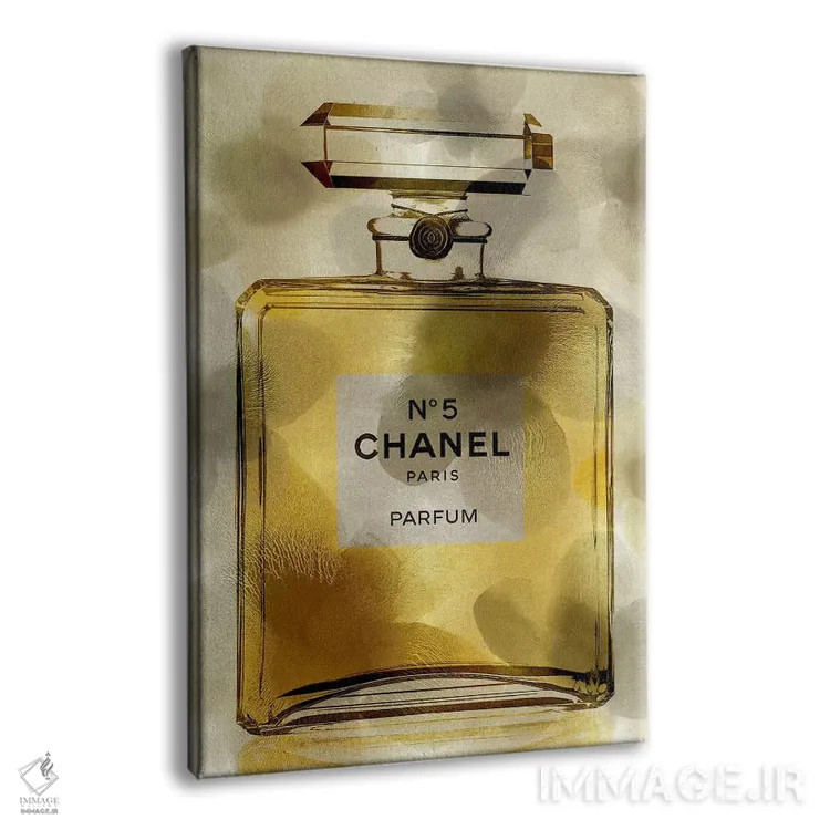 تابلو دکوراتیو بطری عطر طلایی اثر مدلین بلیک - نمای پرسپکتیو محصول