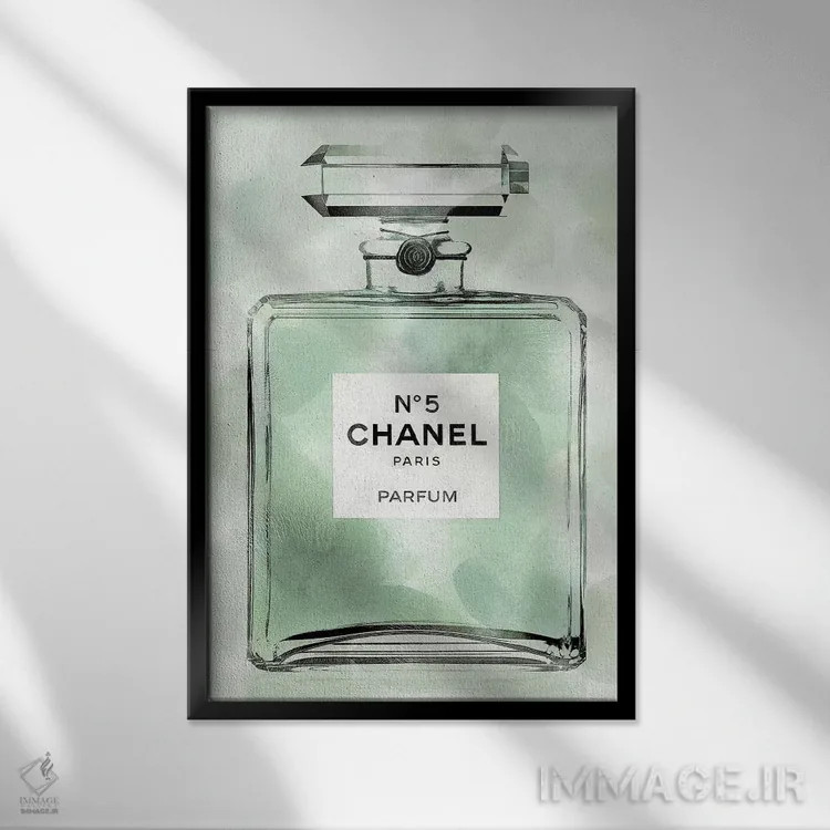 تابلو دکوراتیو بطری عطر سبز اثر مدلین بلیک - نمای قابدار مشکی
