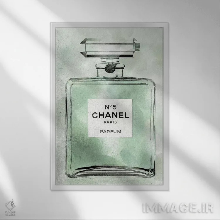 تابلو دکوراتیو بطری عطر سبز اثر مدلین بلیک - نمای قابدار سفید