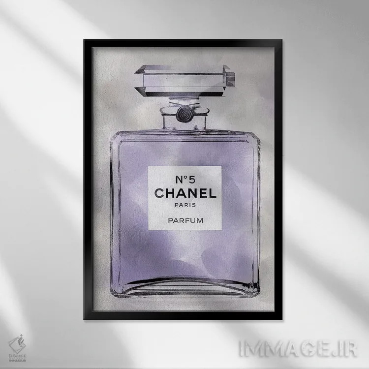 تابلو دکوراتیو بطری عطر بنفش اثر مدلین بلیک - نمای قابدار مشکی