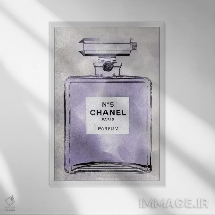 تابلو دکوراتیو بطری عطر بنفش اثر مدلین بلیک - نمای قابدار سفید