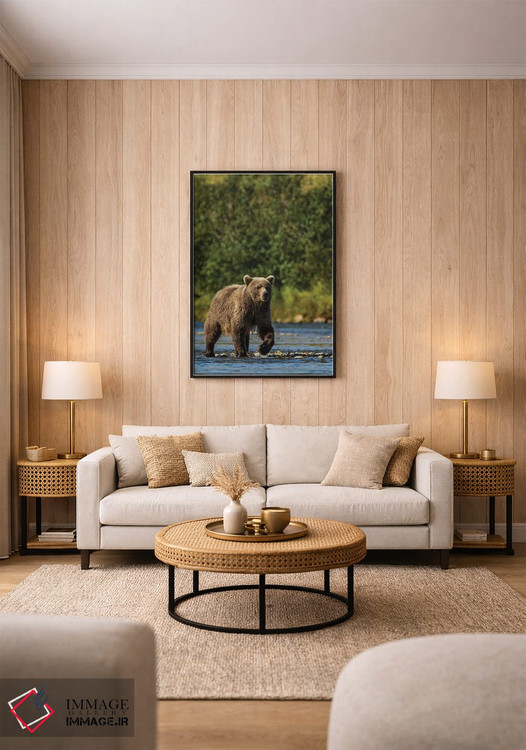 تابلو دکوراتیو خرس گریزلی یا قهوه ای ، رودخانه مورین، پارک و منطقه حفاظت… اثر مایکل دفریتاس - D1B