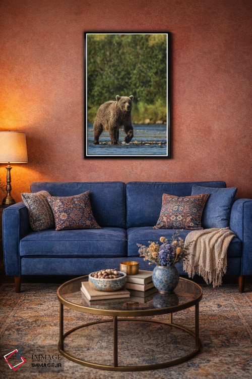 تابلو دکوراتیو خرس گریزلی یا قهوه ای ، رودخانه مورین، پارک و منطقه حفاظت… اثر مایکل دفریتاس - D3B