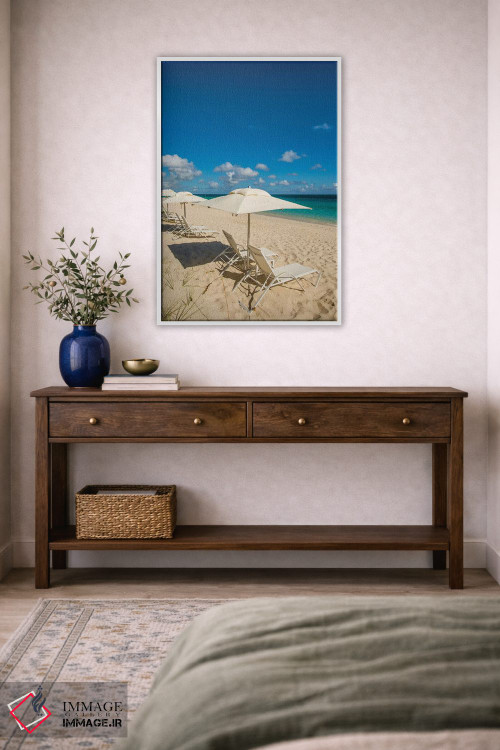 تابلو دکوراتیو چترهای ساحلی در ساحل گریس بی II، پروویدنسیالس، جزایر ترک… اثر مایکل دفریتاس - D3W