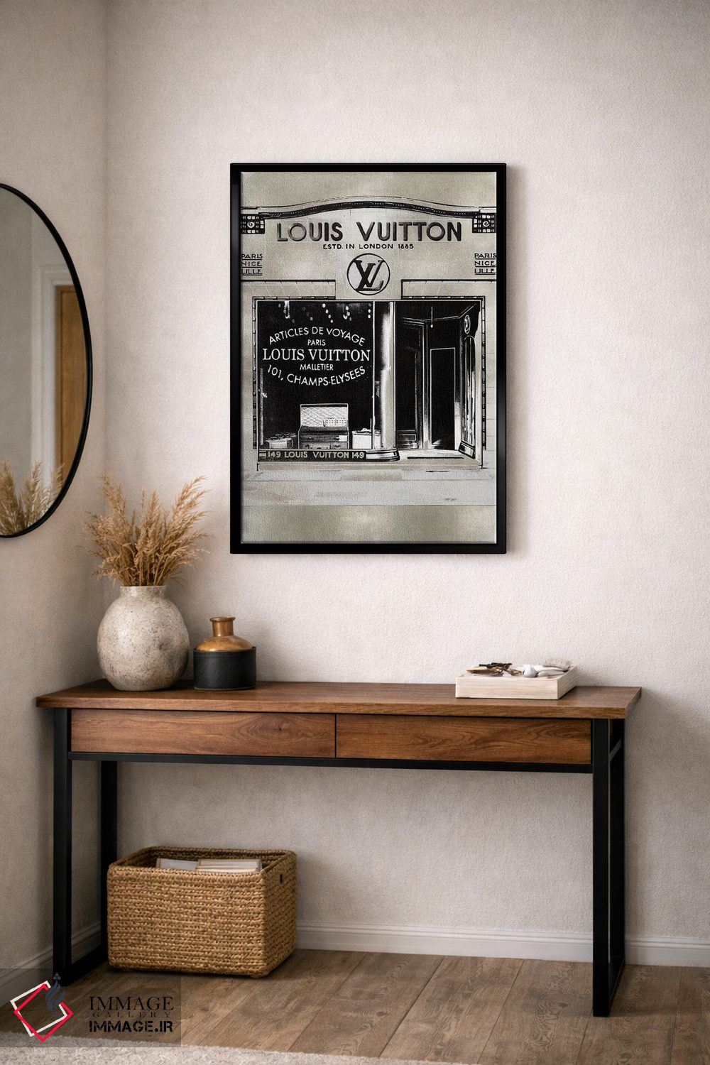 تابلو دکوراتیو ویترین فروشگاه طراح در زمینه نقره ای اثر مدلین بلیک - D3B