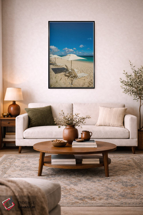 تابلو دکوراتیو چترهای ساحلی در ساحل گریس بی II، پروویدنسیالس، جزایر ترک… اثر مایکل دفریتاس - D4B