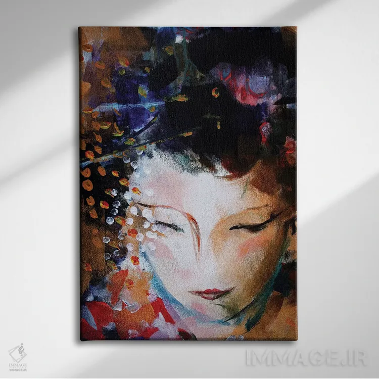 تابلو دکوراتیو چهره گیشا اثر مارینا دل پوزو - نمای روبهرو روی دیوار