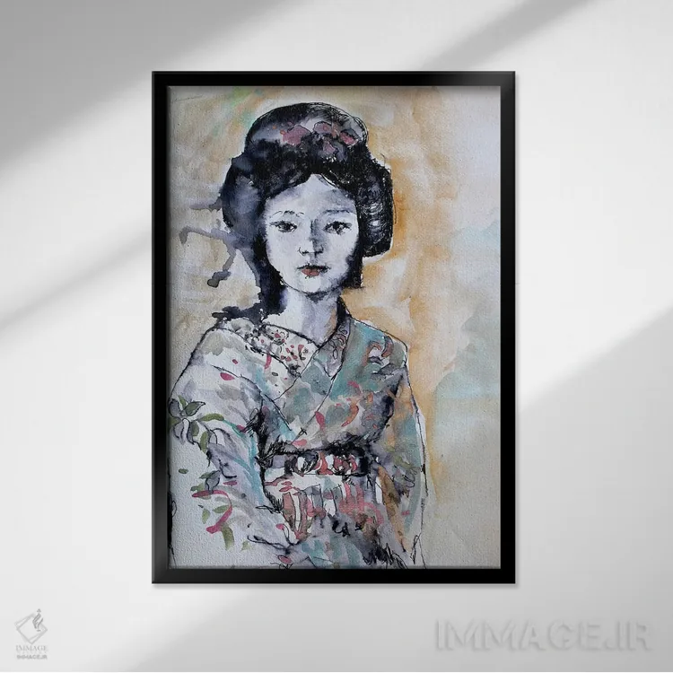 تابلو دکوراتیو گیشا I اثر مارینا دل پوزو - نمای قابدار مشکی