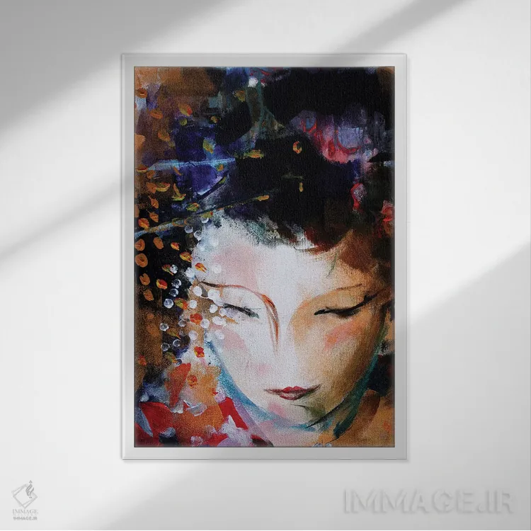 تابلو دکوراتیو چهره گیشا اثر مارینا دل پوزو - نمای قابدار سفید