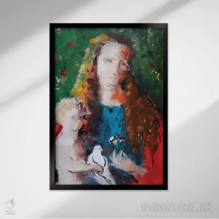 تابلو دکوراتیو مادونا سبز اثر مارینا دل پوزو - نمای قابدار مشکی