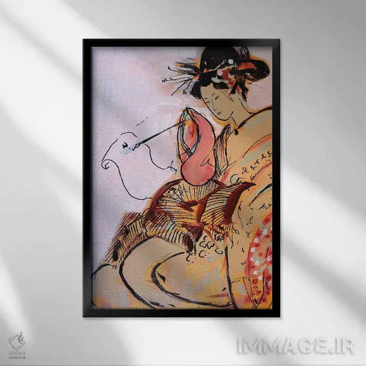 تابلو دکوراتیو گیشای کوچک VI اثر مارینا دل پوزو - نمای قابدار مشکی