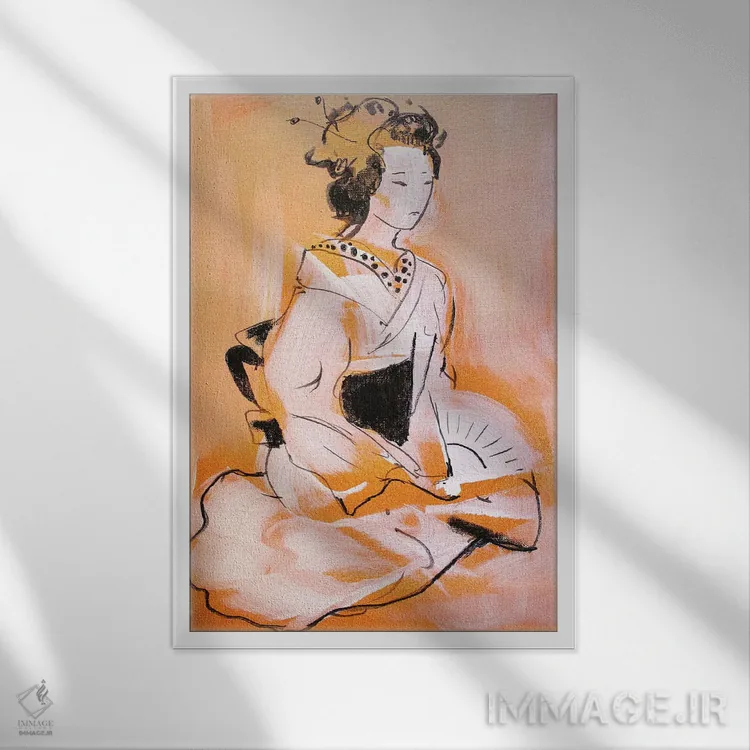 تابلو دکوراتیو گیشای کوچک V اثر مارینا دل پوزو - نمای قابدار سفید