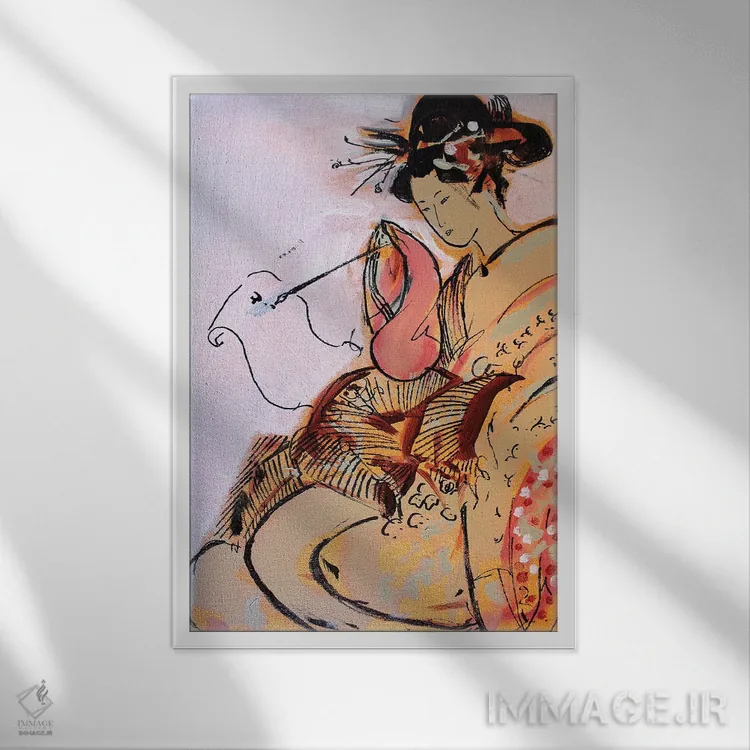 تابلو دکوراتیو گیشای کوچک VI اثر مارینا دل پوزو - نمای قابدار سفید