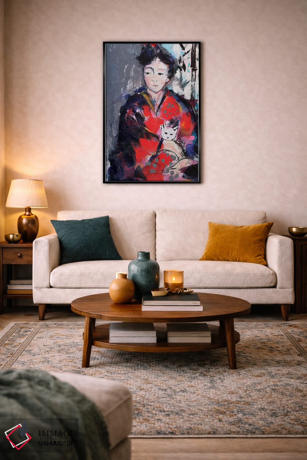 تابلو دکوراتیو گیشا و گربه I اثر مارینا دل پوزو - D5B