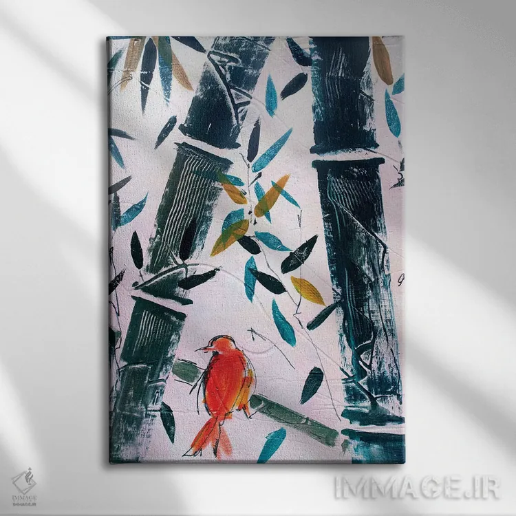 تابلو دکوراتیو پرنده قرمز II اثر مارینا دل پوزو - نمای روبهرو روی دیوار