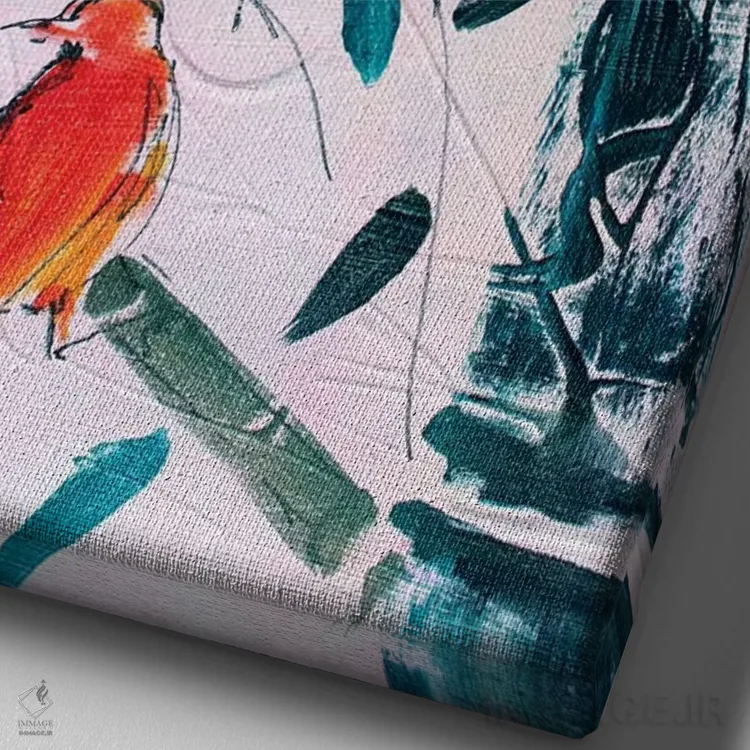 تابلو دکوراتیو پرنده قرمز II اثر مارینا دل پوزو - نمای نزدیک بافت بوم