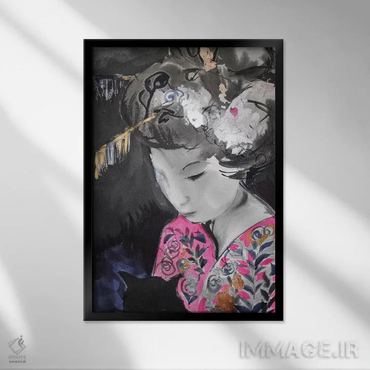 تابلو دکوراتیو گیشای سومیه اثر مارینا دل پوزو - نمای قابدار مشکی