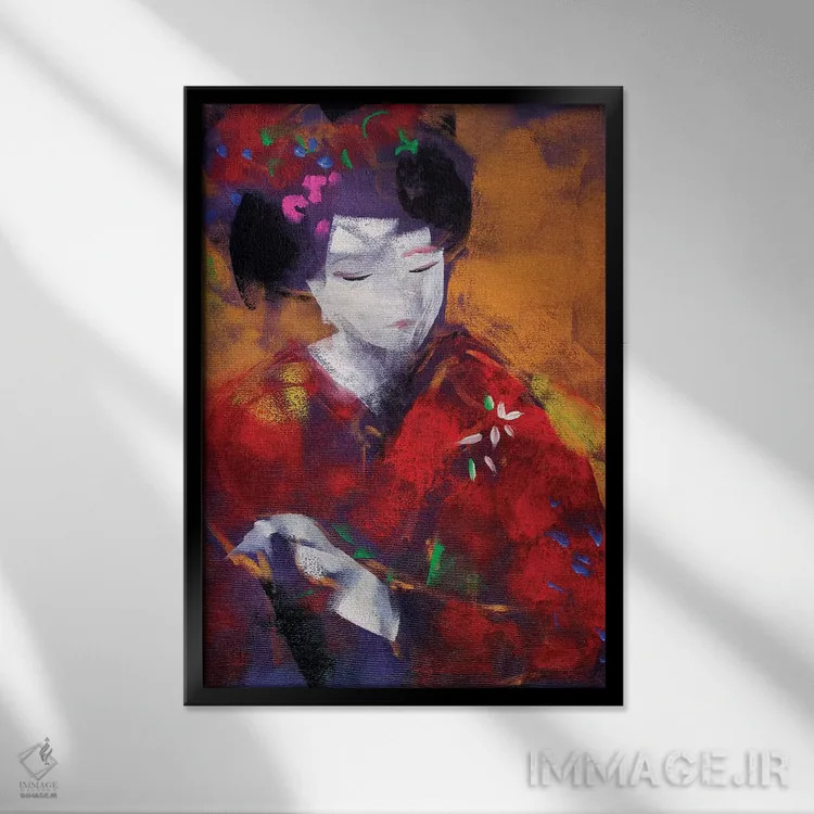 تابلو دکوراتیو گیشای قرمز I اثر مارینا دل پوزو - نمای قابدار مشکی