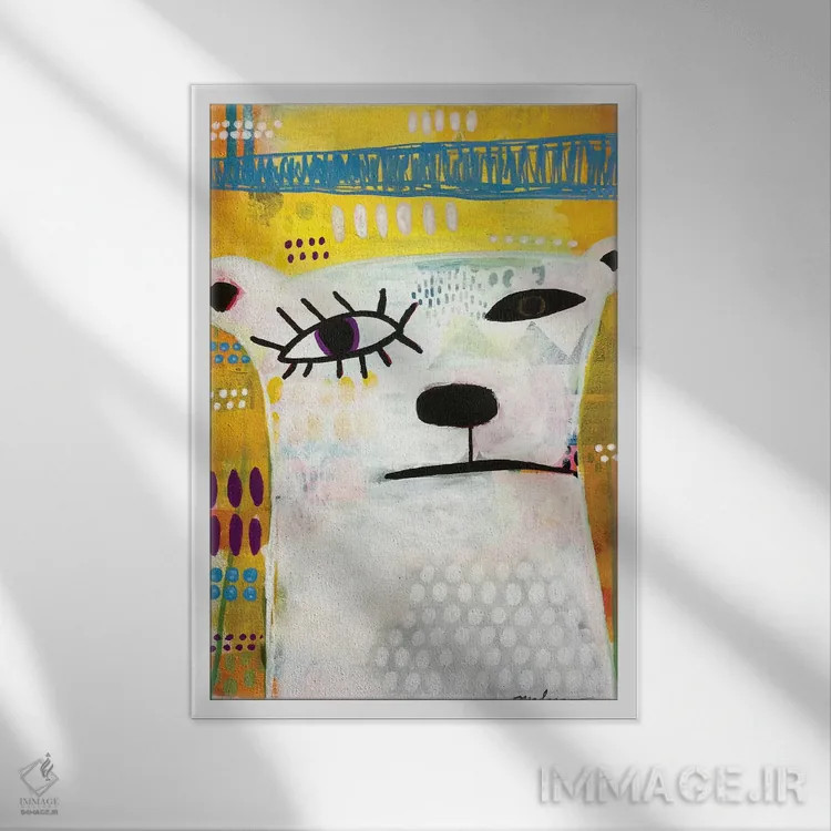 تابلو دکوراتیو خرس پیکاسو اثر مادارا میسون - نمای قابدار سفید