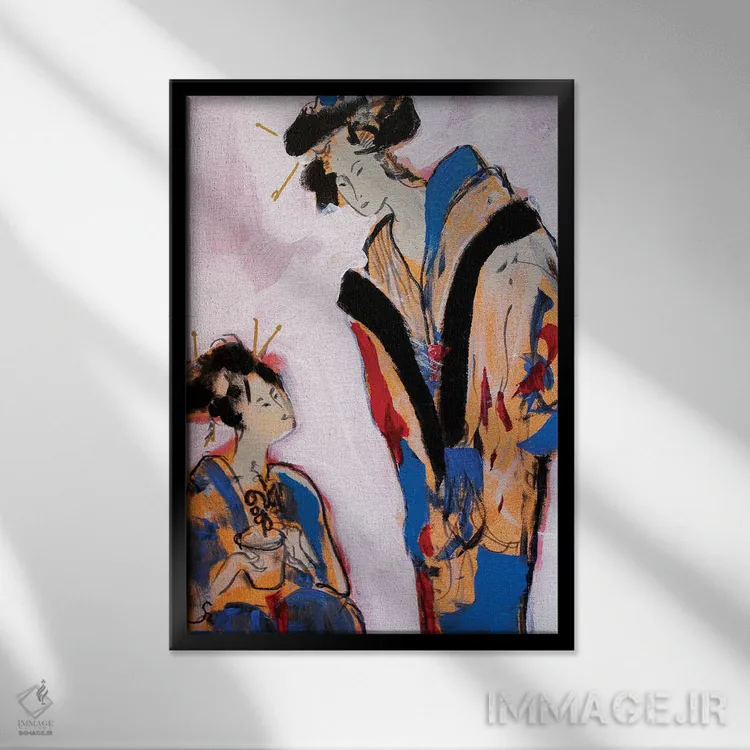 تابلو دکوراتیو دو گیشا II اثر مارینا دل پوزو - نمای قابدار مشکی