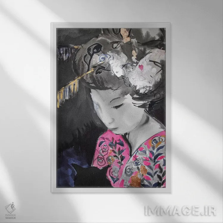 تابلو دکوراتیو گیشای سومیه اثر مارینا دل پوزو - نمای قابدار سفید
