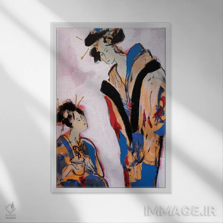 تابلو دکوراتیو دو گیشا II اثر مارینا دل پوزو - نمای قابدار سفید