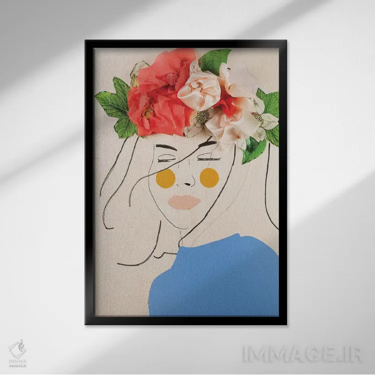 تابلو دکوراتیو سر گل سه اثر مردیت استیل - نمای قابدار مشکی