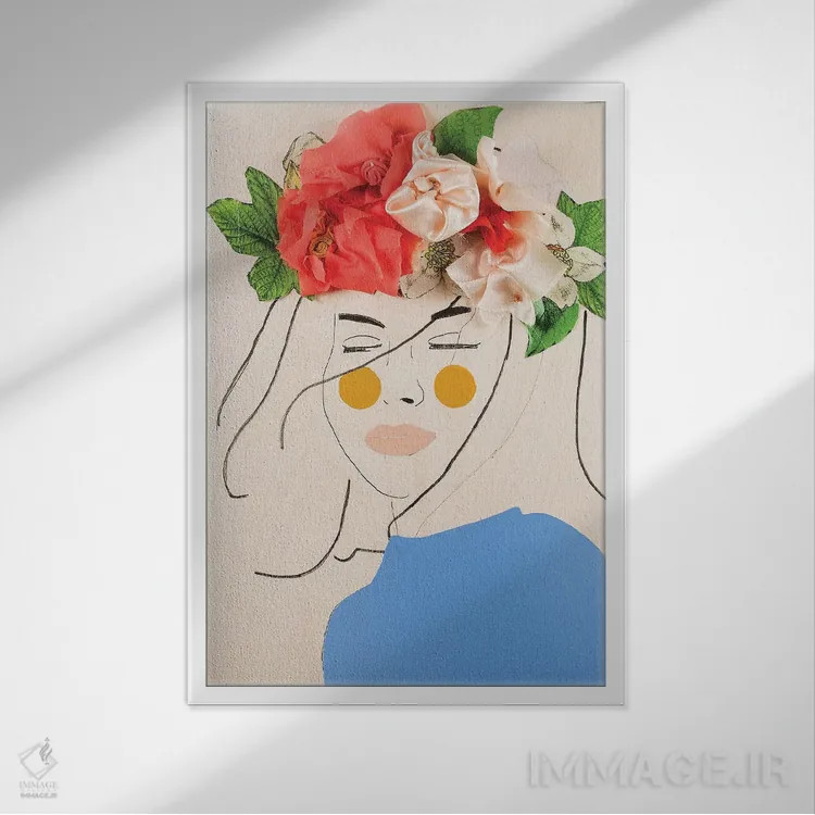 تابلو دکوراتیو سر گل سه اثر مردیت استیل - نمای قابدار سفید