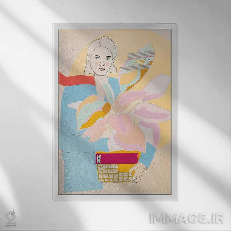 تابلو دکوراتیو بانوی گیاه دار یک اثر مردیت استیل - نمای قابدار سفید