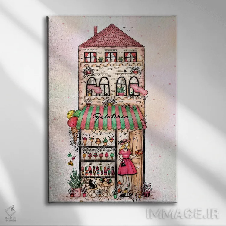 تابلو دکوراتیو آبمیوه فروشی آبرنگی اثر مادالینا تنتارئانو - نمای روبهرو روی دیوار