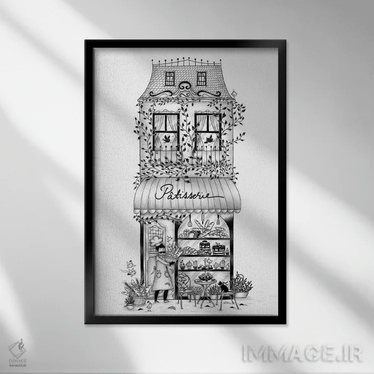 تابلو دکوراتیو قنادی اثر مادالینا تنتارئانو - نمای قابدار مشکی