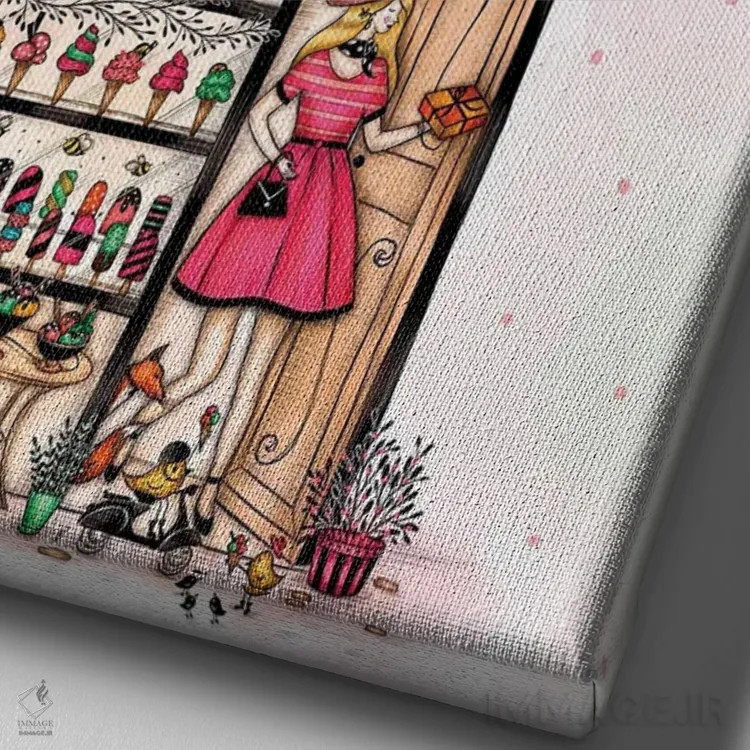 تابلو دکوراتیو آبمیوه فروشی آبرنگی اثر مادالینا تنتارئانو - نمای نزدیک بافت بوم