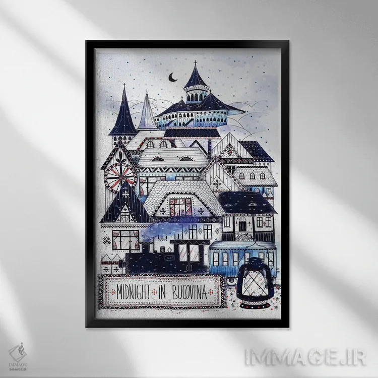 تابلو دکوراتیو نیمه شب در بوکووینا اثر مادالینا تنتارئانو - نمای قابدار مشکی