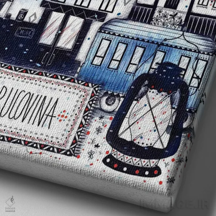 تابلو دکوراتیو نیمه شب در بوکووینا اثر مادالینا تنتارئانو - نمای نزدیک بافت بوم