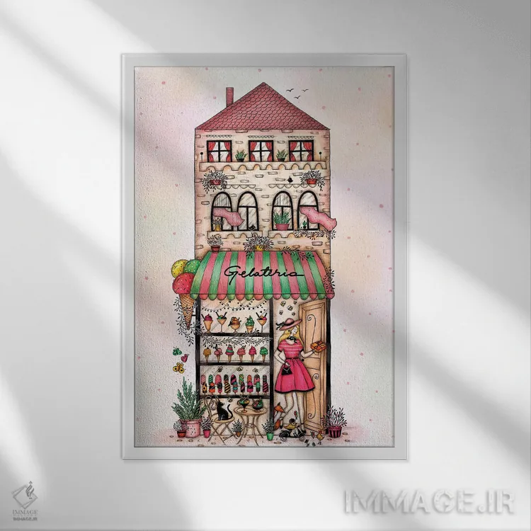 تابلو دکوراتیو آبمیوه فروشی آبرنگی اثر مادالینا تنتارئانو - نمای قابدار سفید