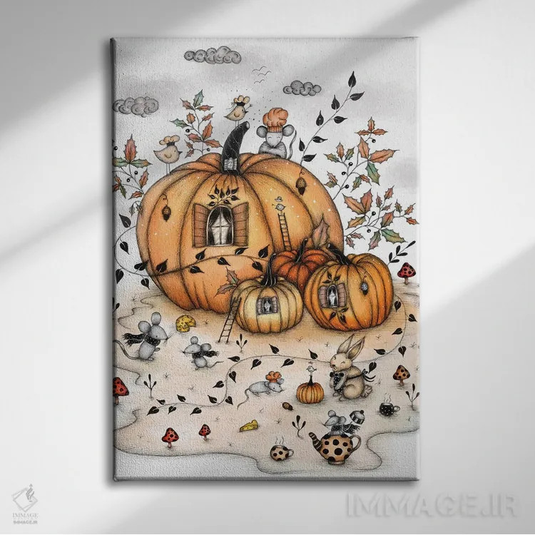 تابلو دکوراتیو خانه های کدو تنبل اثر مادالینا تنتارئانو - نمای روبهرو روی دیوار